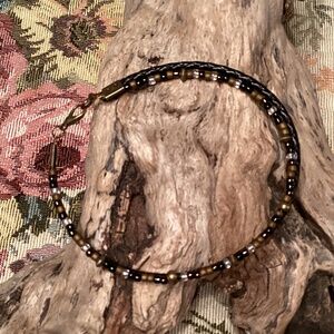 Black Braided Leather Beaded Bracelet 9”